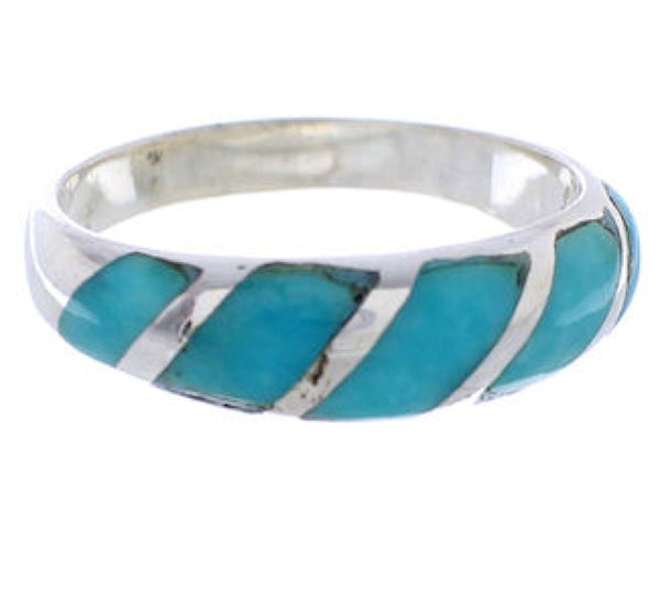 Authentic Sterling Silver Southwest Turquoise Inlay Jewelry Ring Size 5-1/4 AX87748